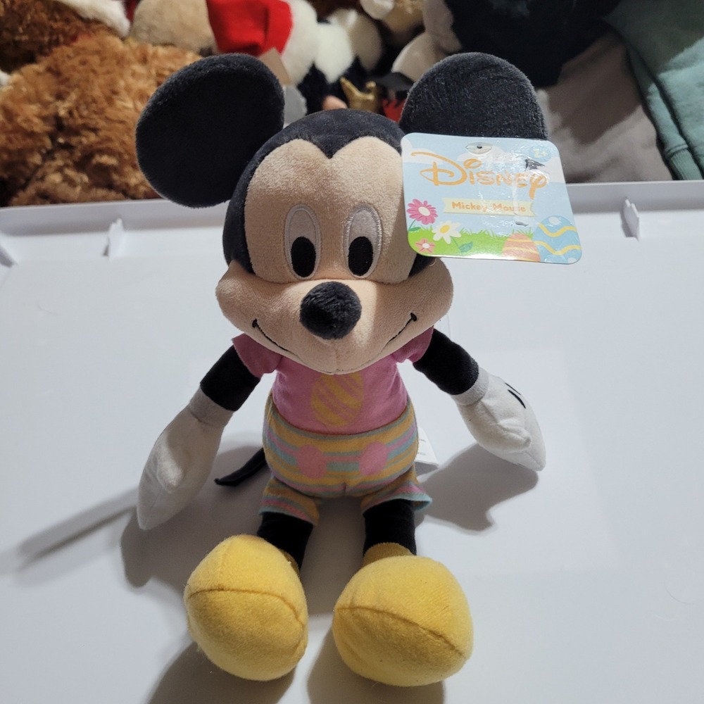 Disney Mickey Mouse Easter Plush Stuffed Animal Pink Shirt Striped Shorts NWT
